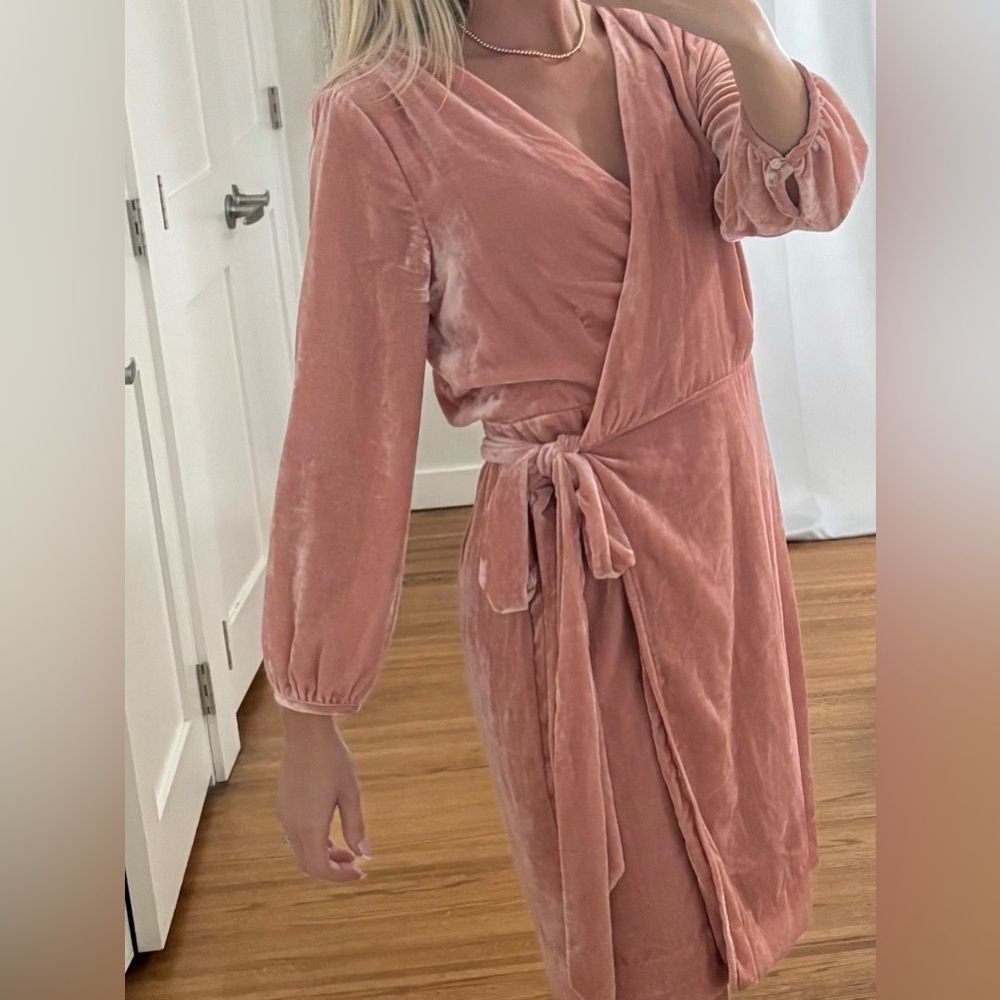J. Crew Dusty Rose Wrap Dress with Long Sleeves - Picture 8 of 8